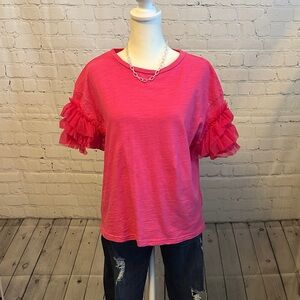 Women's Pink Ruffle Sleeve Top